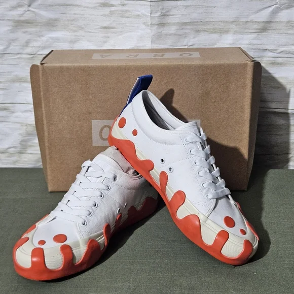 White and Orange Obra Men's Slip On Loafers - Picture 1 of 8